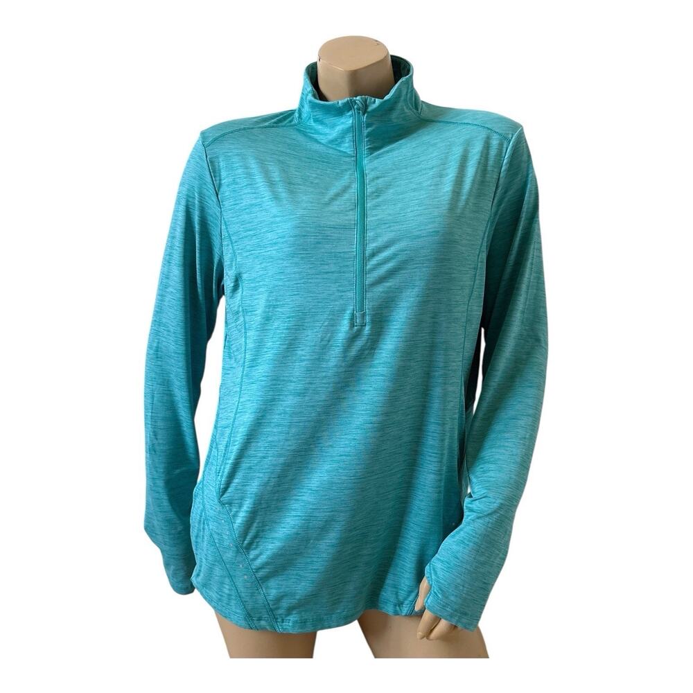 Avia Activewear Top Womens XL 16-18 Teal Half Zip Mock Neck Thumbholes Stretch